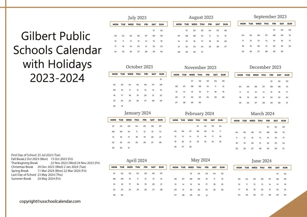 Gilbert Public Schools Calendar