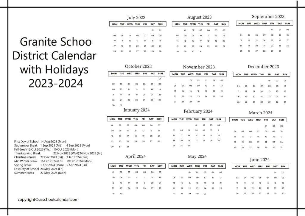 Granite School District Calendar