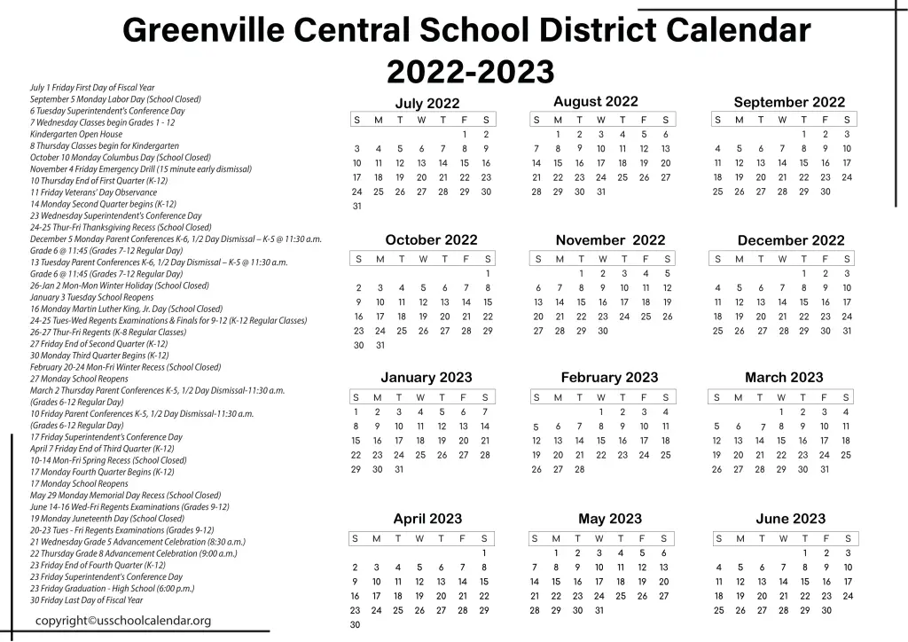 Greenville Central School District Calendar 2022-2023 3