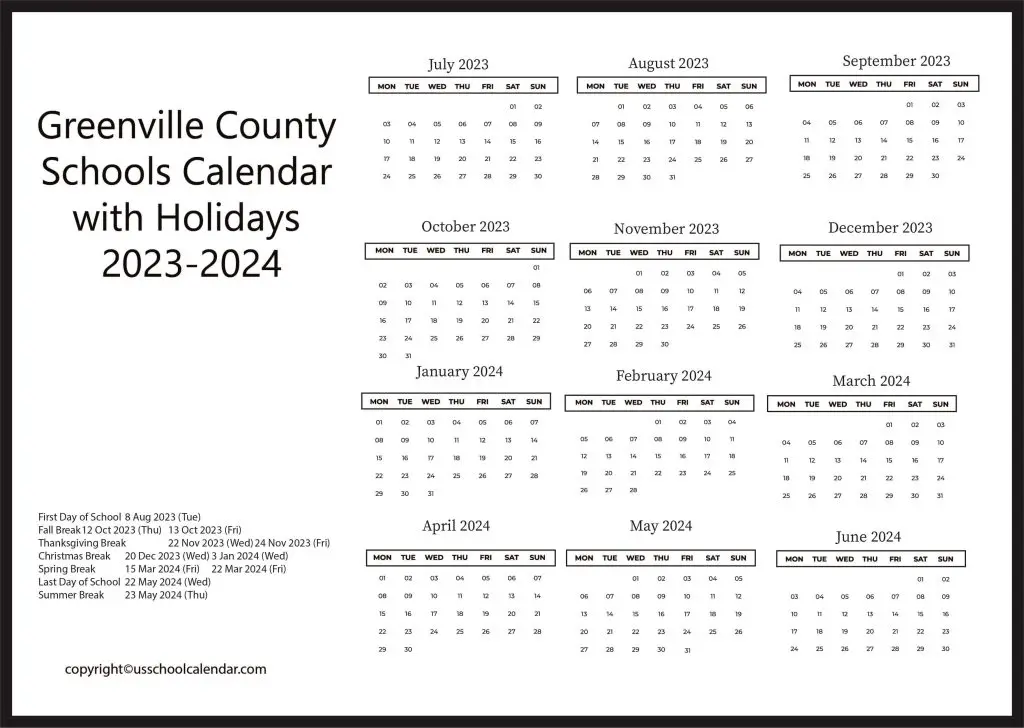 Greenville County Schools Calendar