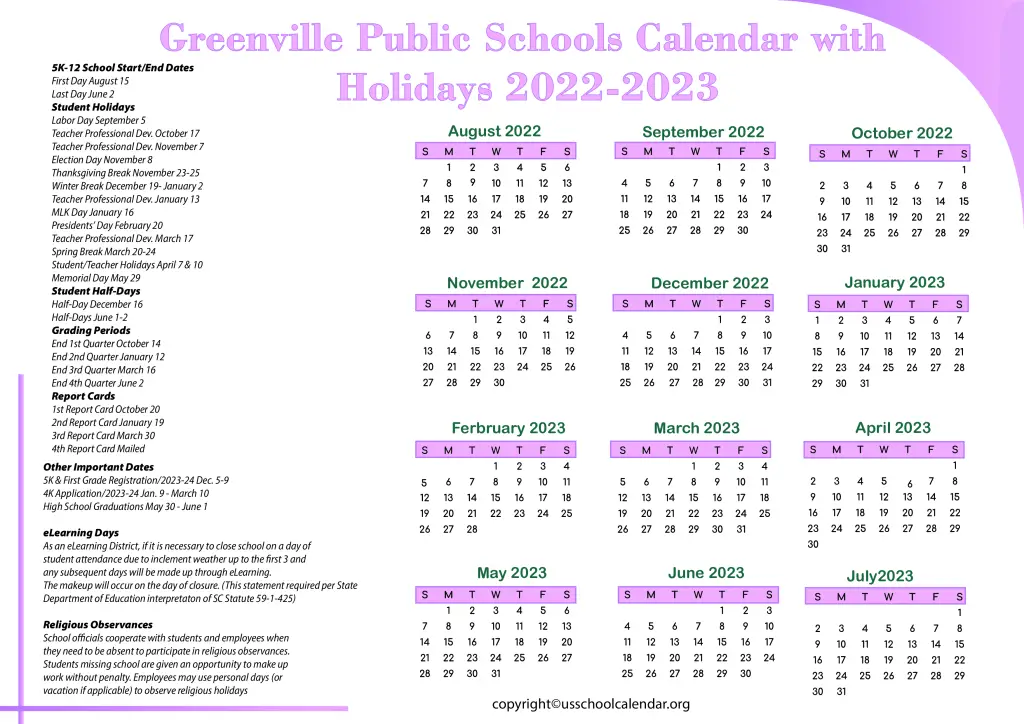 Greenville Public Schools Calendar with Holidays 2022-2023 3