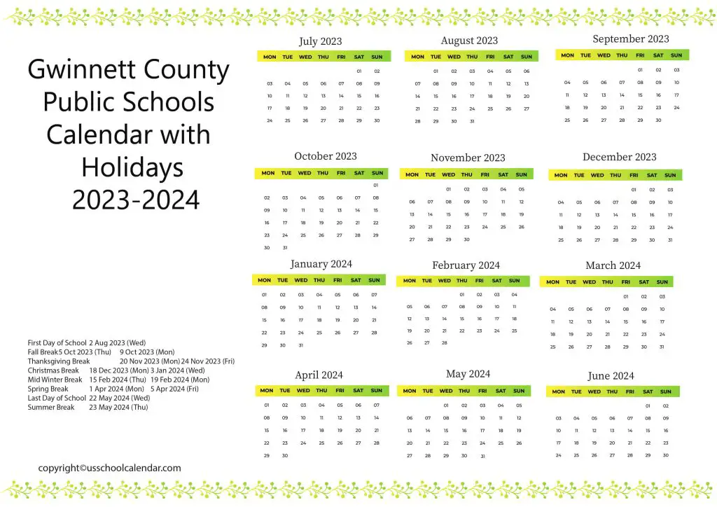 Gwinnett County Public Schools Calendar