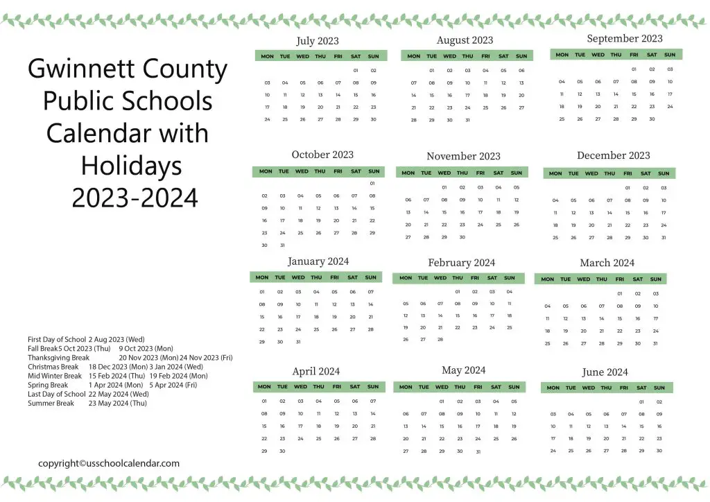 Gwinnett County School Calendar