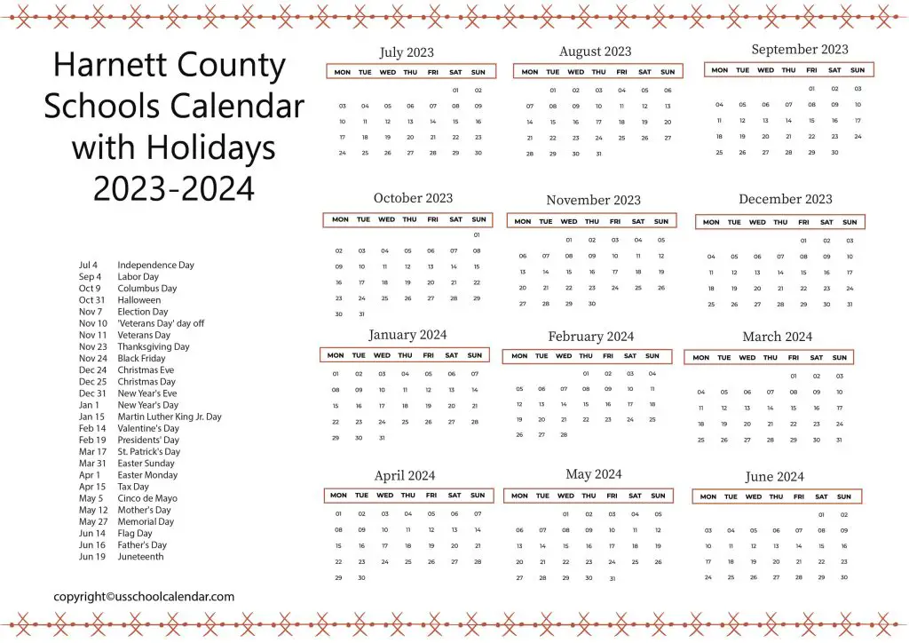 Harnett County Schools District Calendar