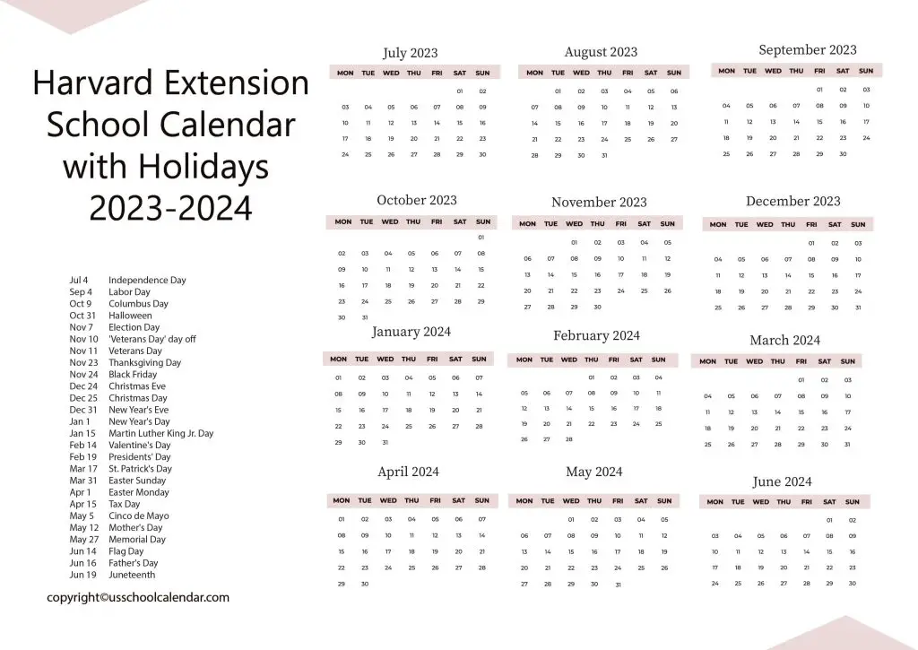 Harvard University Extension School Academic Calendar