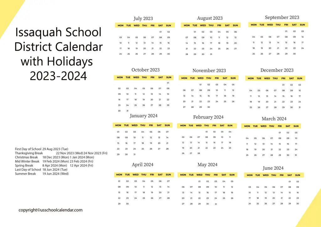 Issaquah District School Calendar