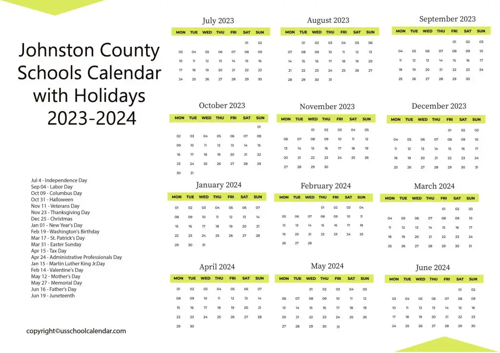 Johnston County Public Schools Calendar