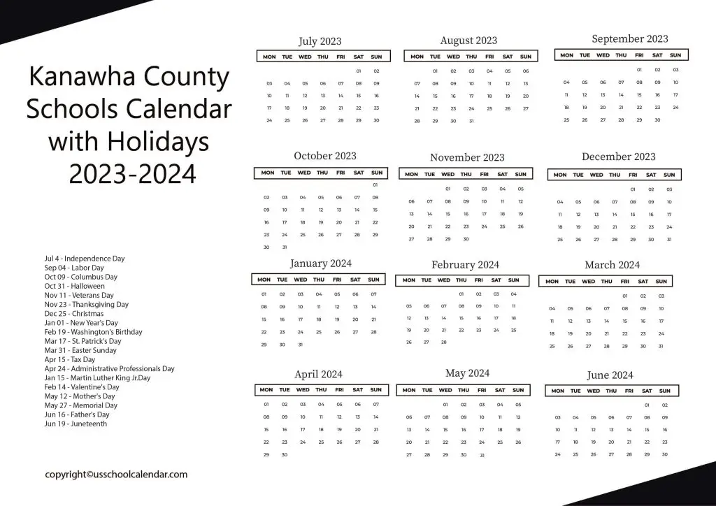 Kanawha County School District Calendar