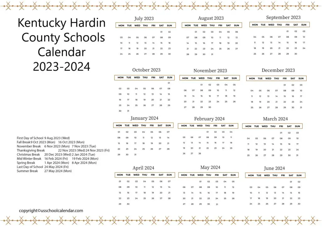 Kentucky Hardin County Schools Calendar