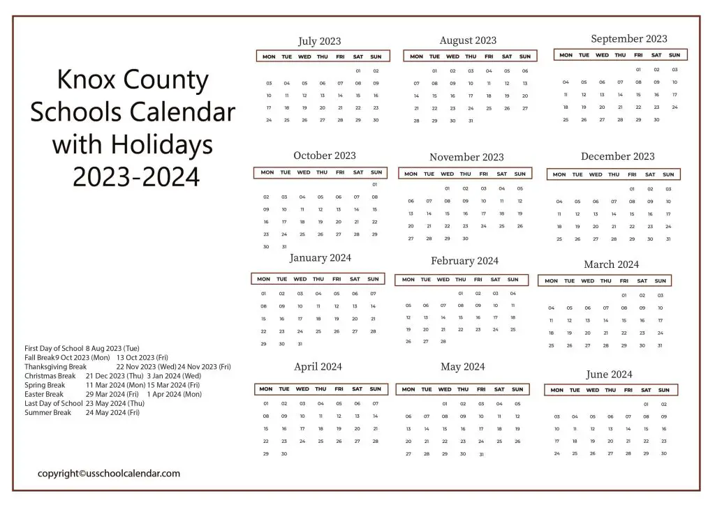 Knox County Public Schools Calendar