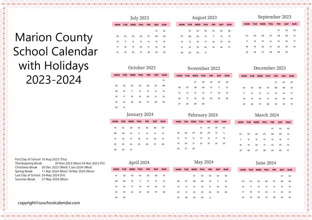 Marion County Public Schools Calendar