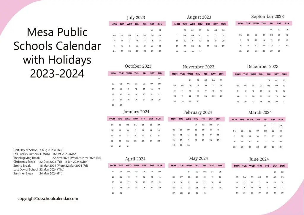 Mesa Public Schools District Calendar