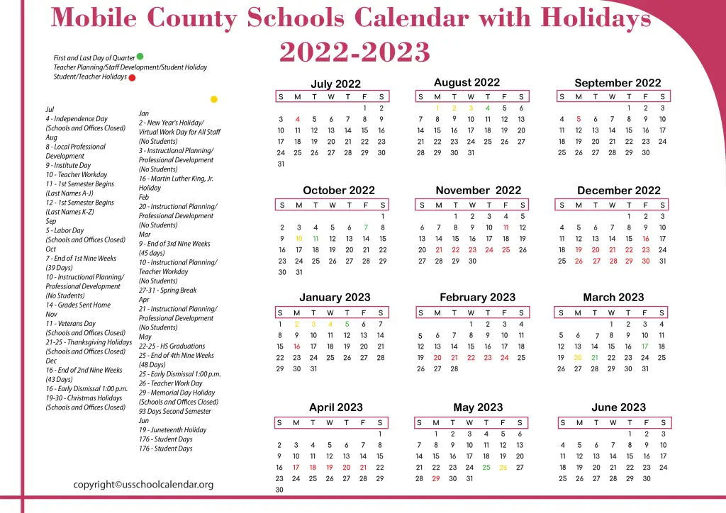 Mobile County Schools Calendar with Holidays 2022-2023 3