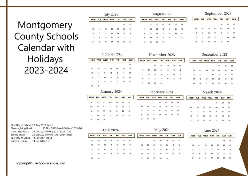 Montgomery County Schools Calendar