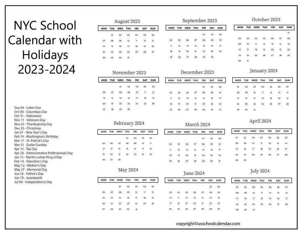 NYC School Calendar