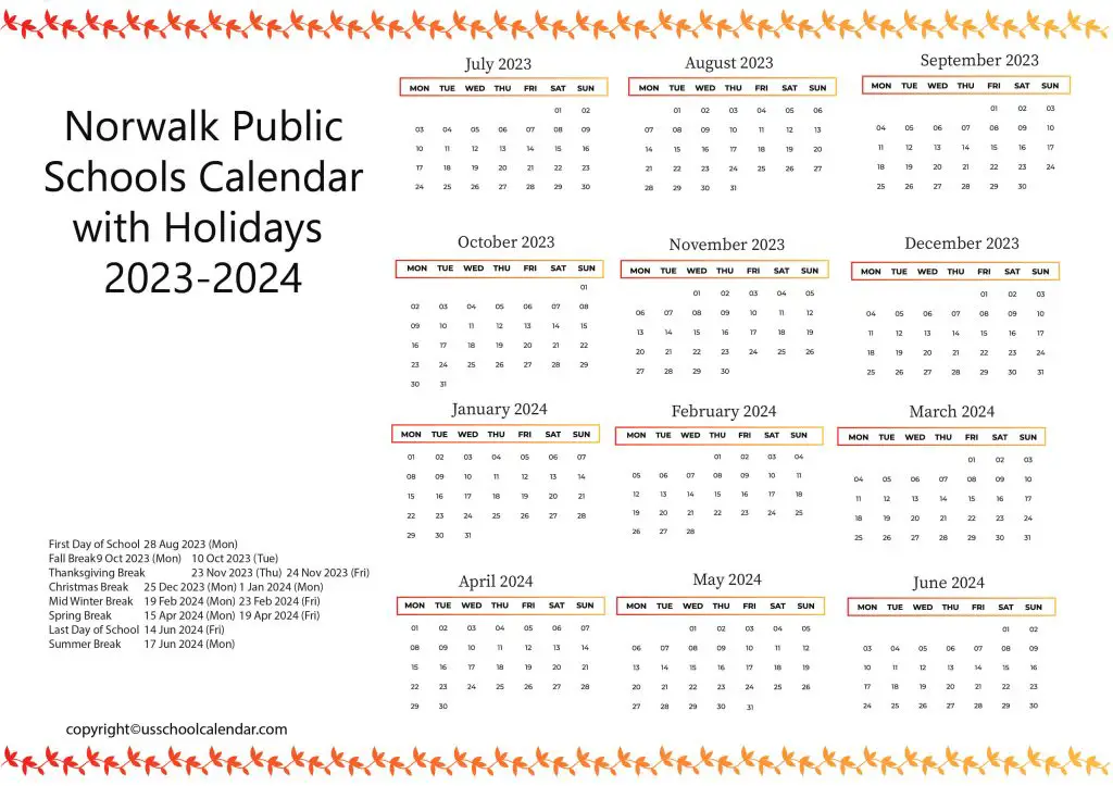 Norwalk Public School District Calendar