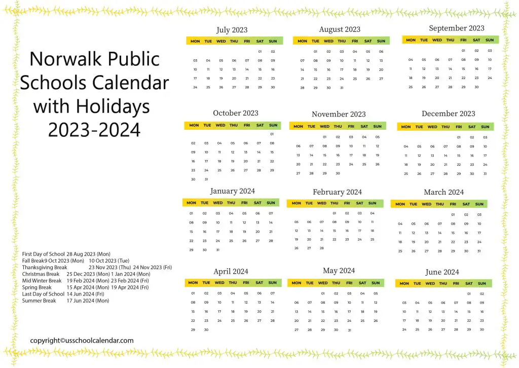 Norwalk Public Schools Calendar