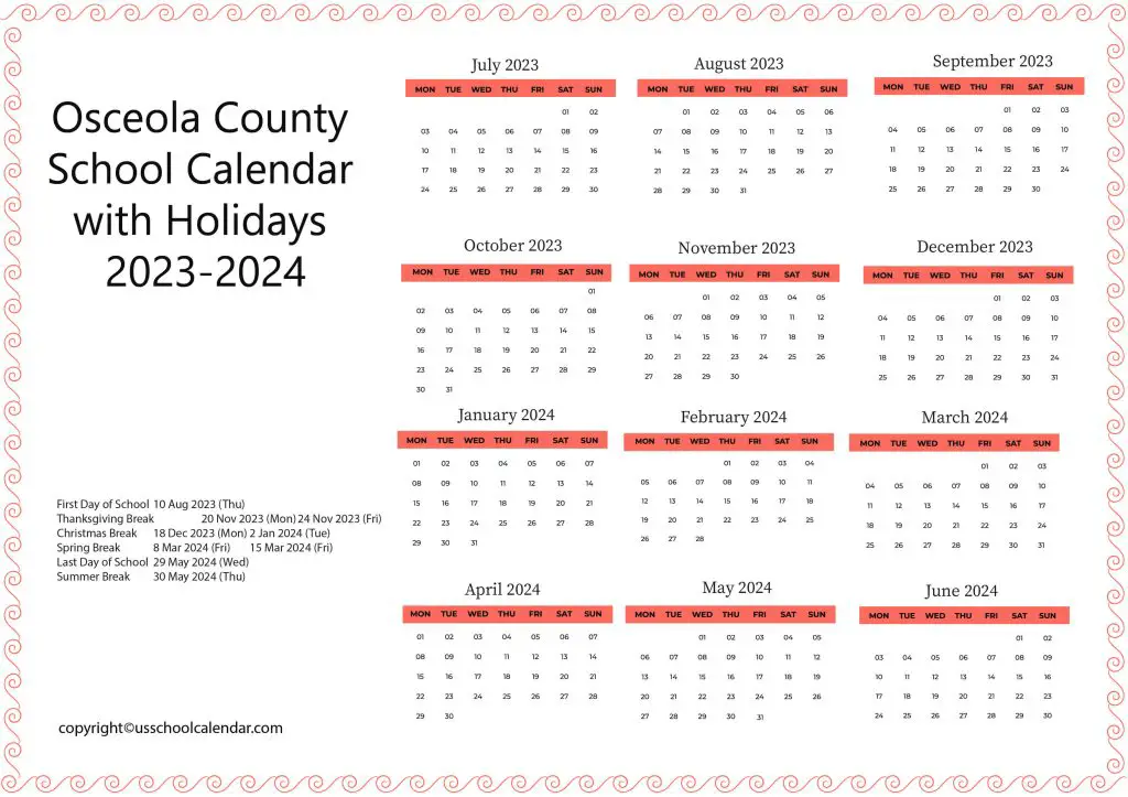 Osceola County School District Calendar