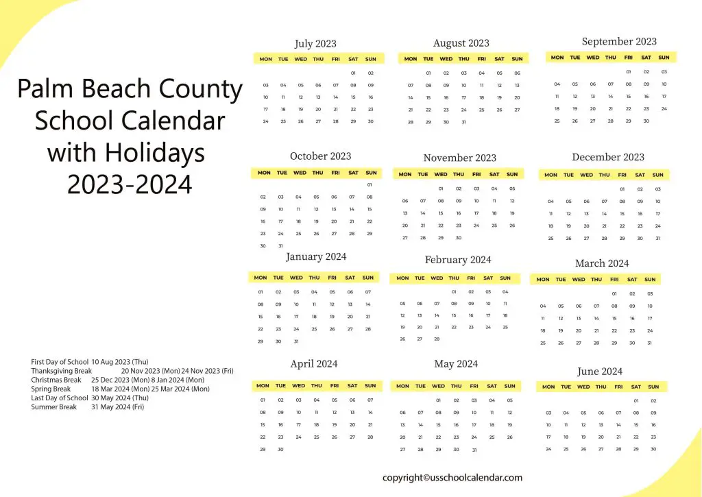 Palm Beach County School Calendar