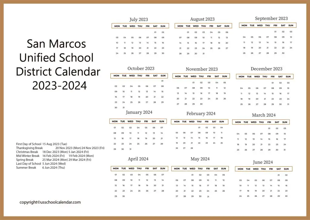 SMUSD Holiday Calendar