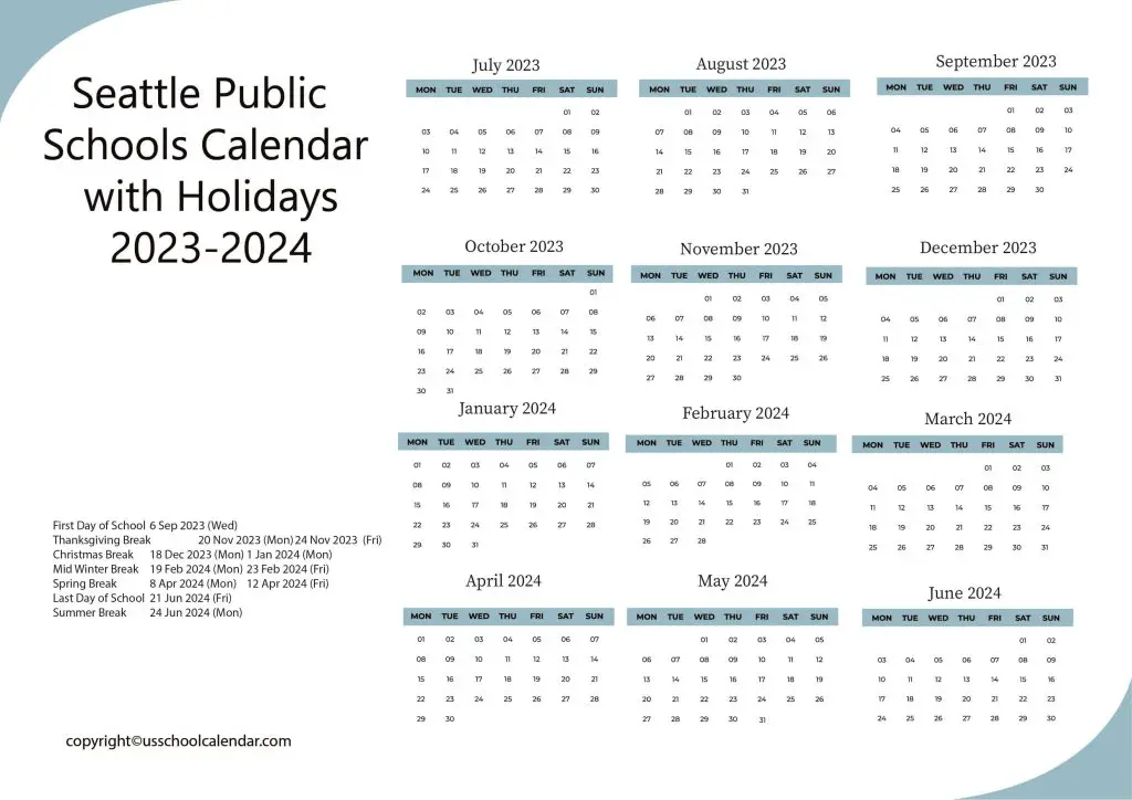 Seattle Public Schools Holiday Calendar