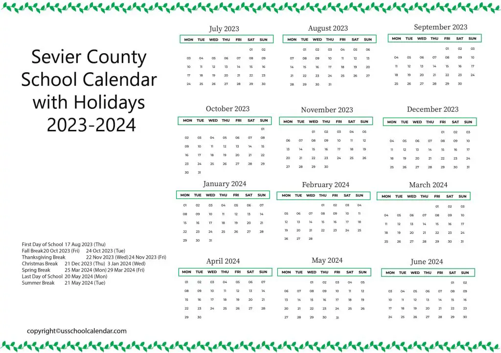 Sevier County School Calendar