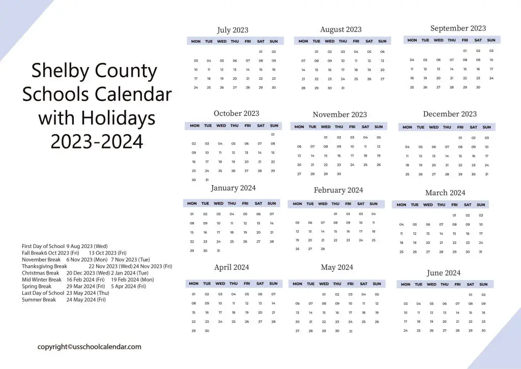 Shelby County Schools Calendar