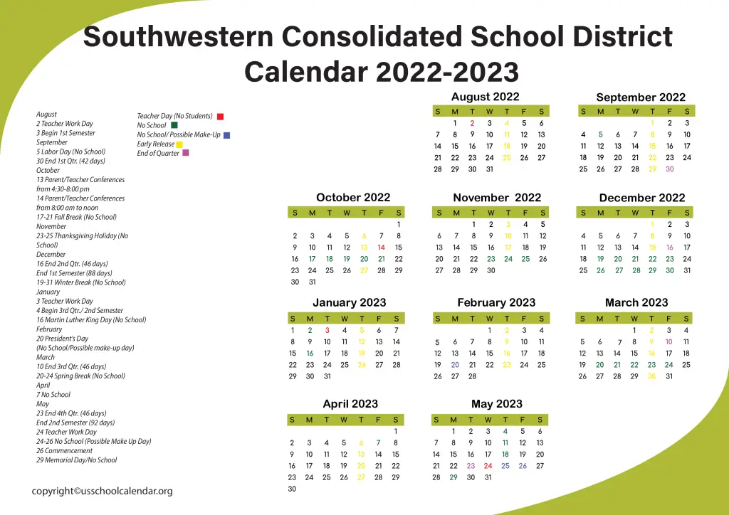 Southwestern Consolidated School District Calendar 2022-2023 3