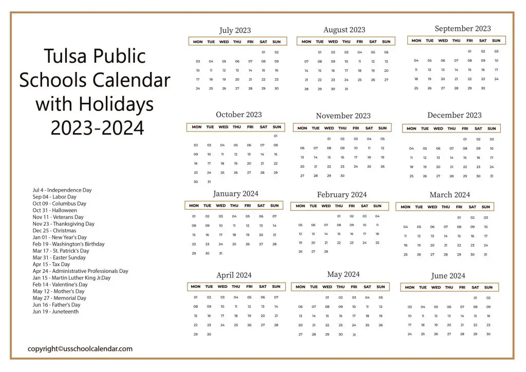 Tulsa Union Public Schools Calendar