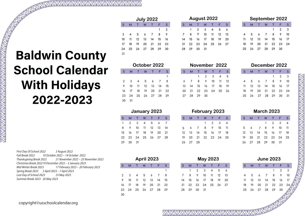 Baldwin County School Calendar With Holidays 2022-2023 2