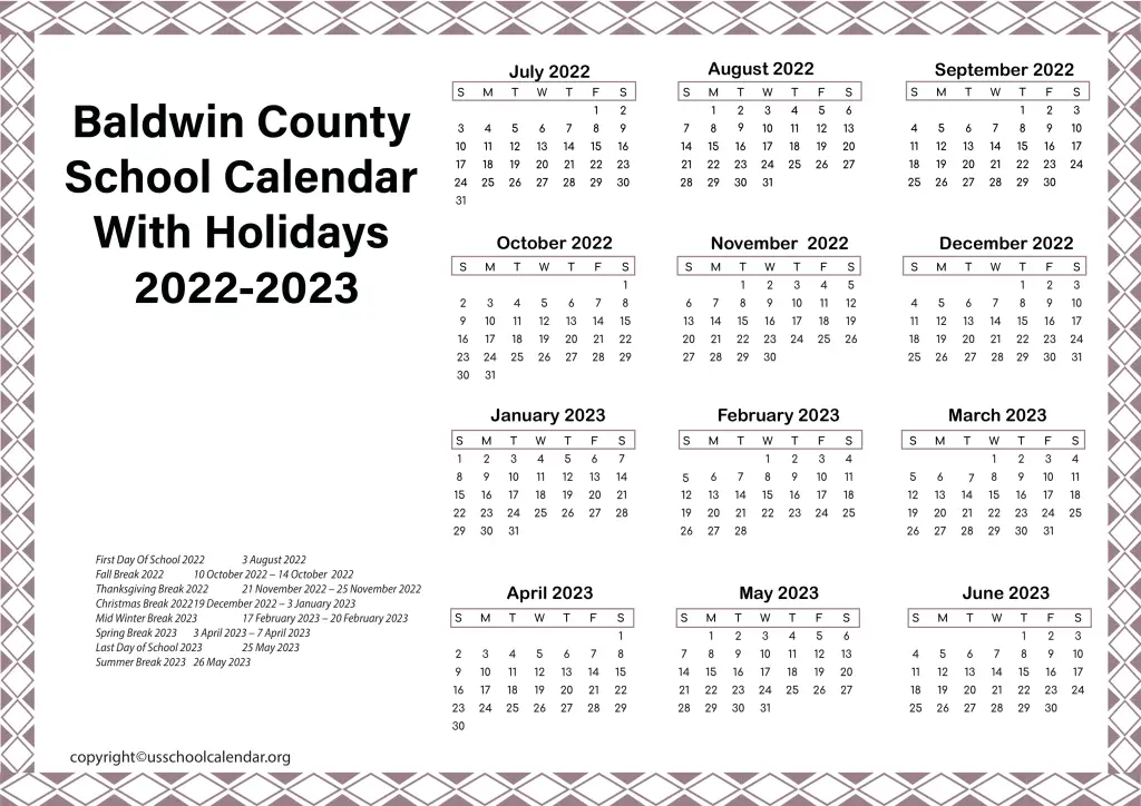 Baldwin County School Calendar With Holidays 2022-2023 3