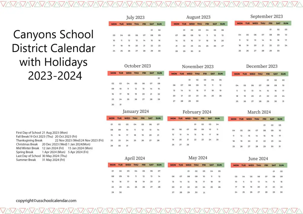 Canyons School District Academic Calendar