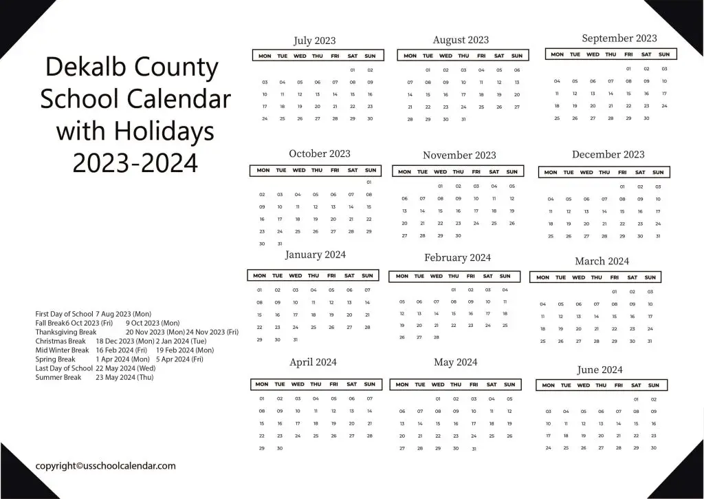 DeKalb County School District Calendar