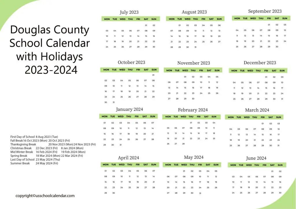 Douglas County School District Calendar