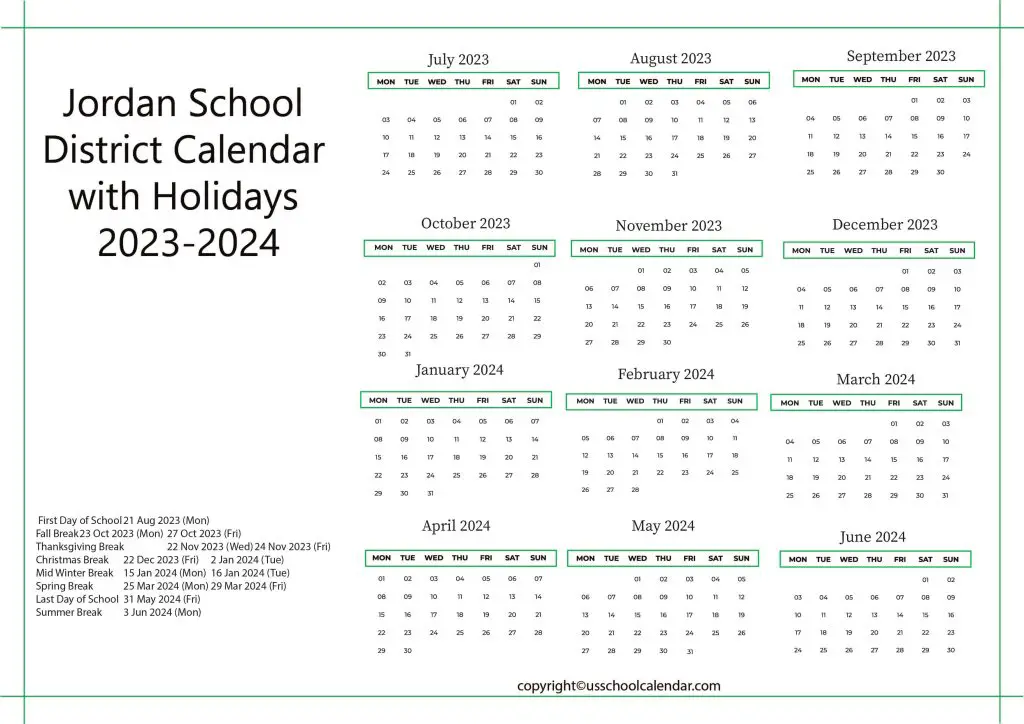 Jordan School District Calendar