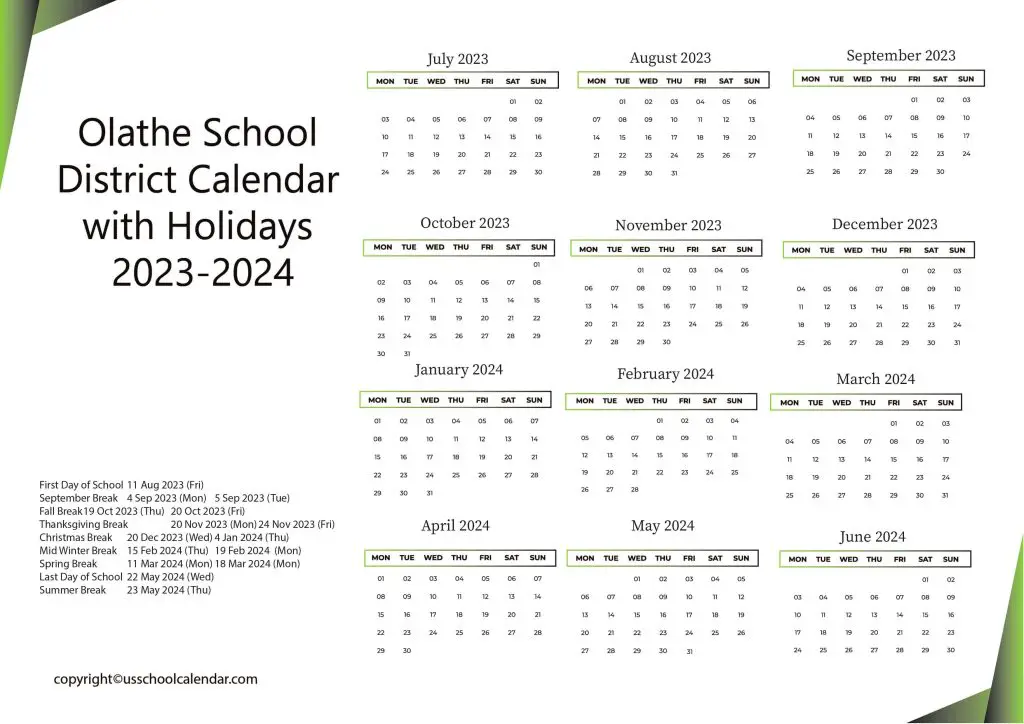 Olathe School District Calendar