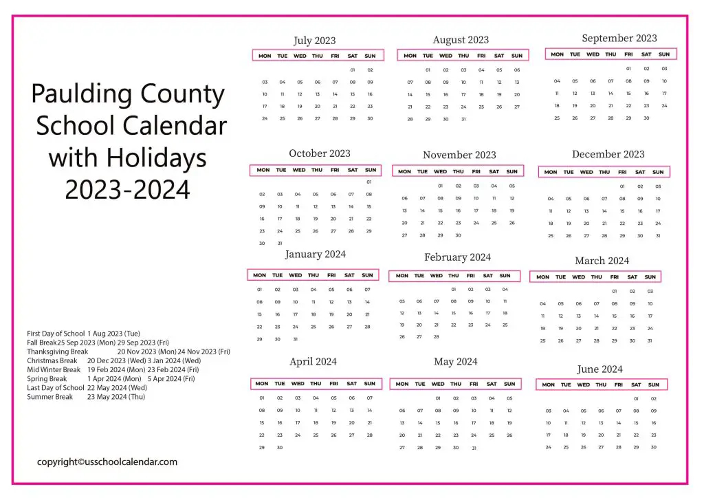 Paulding County School District Calendar