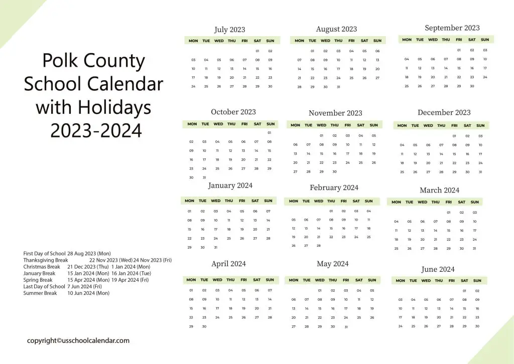 Polk County Schools Calendar