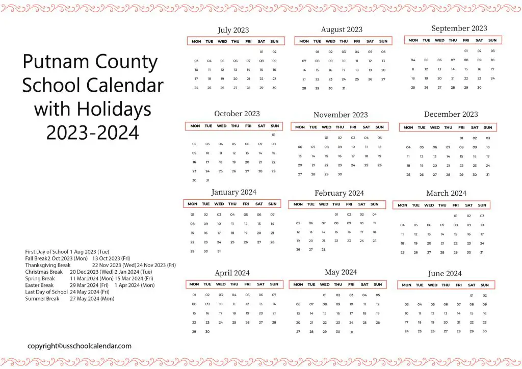 Putnam County Community Unit School District 535 Calendar