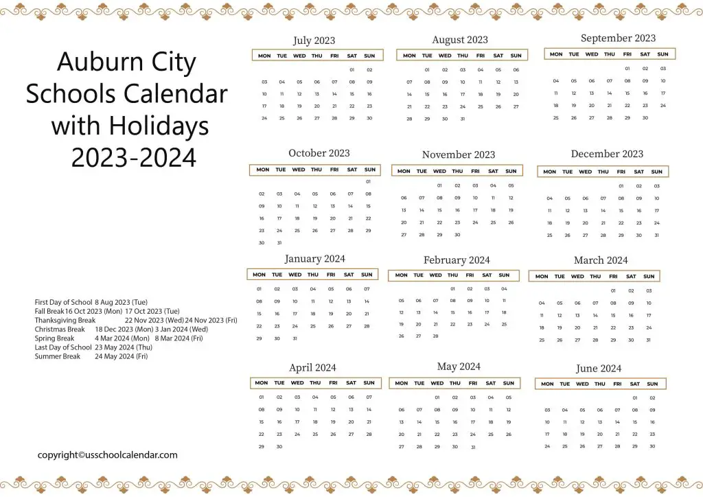 Auburn City School Calendar