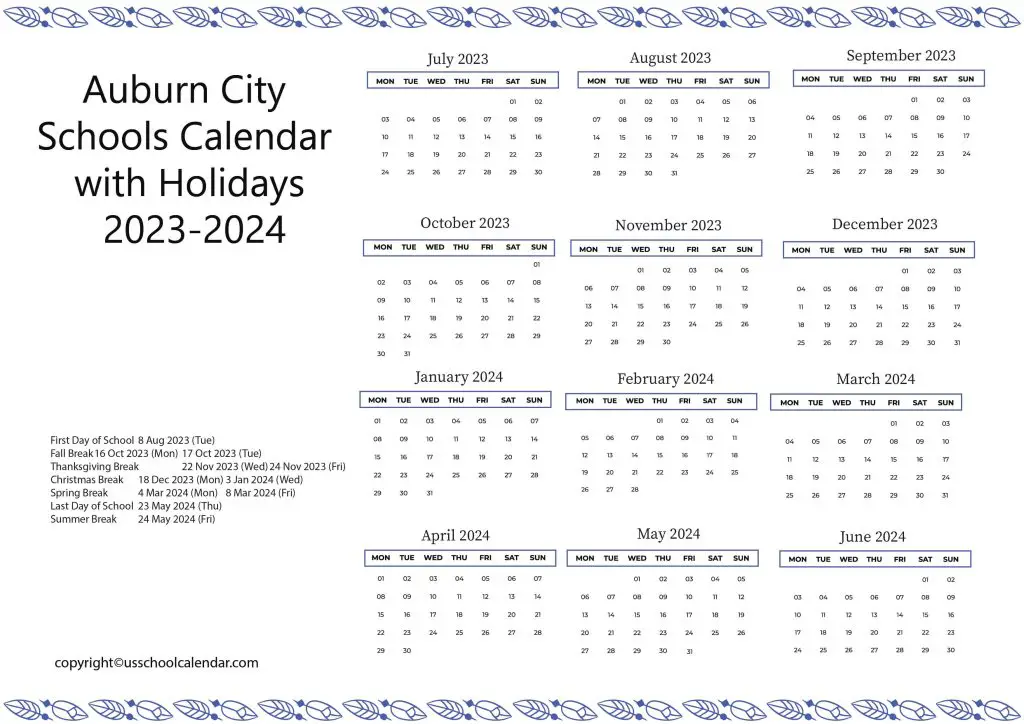 Auburn City School District Holiday Schedule