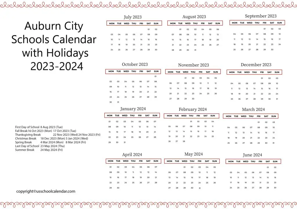 Auburn City Schools Calendar