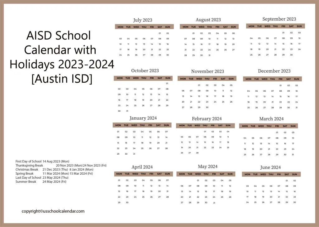 Austin Independent School District Calendar