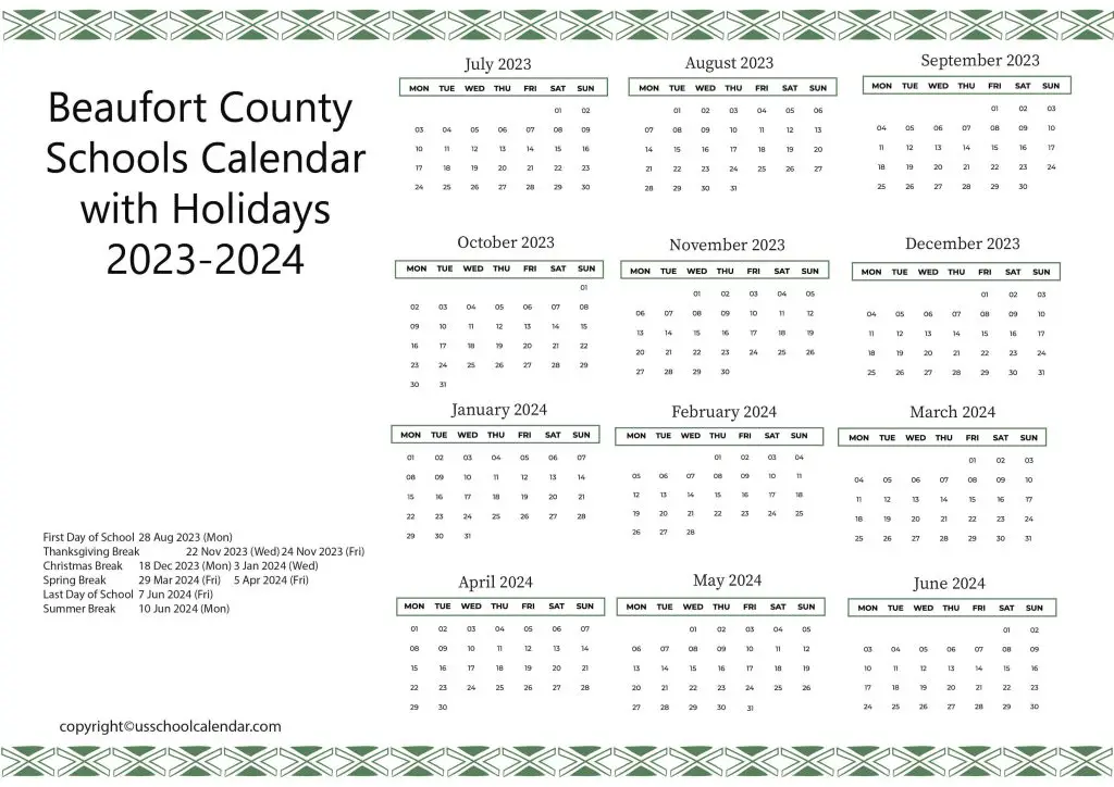 Beaufort County Schools Holiday Calendar