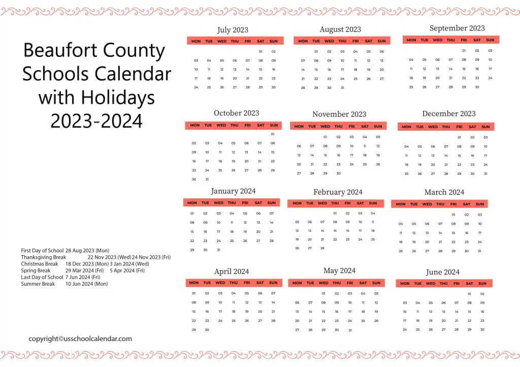 Beaufort Schools Calendar