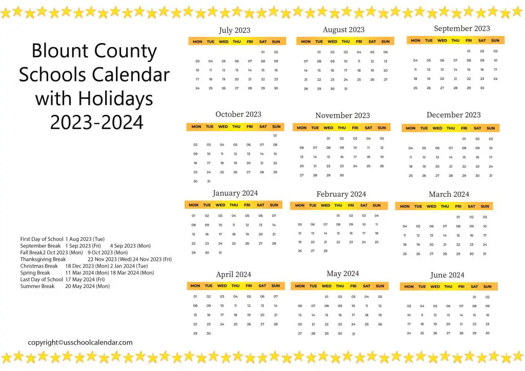 Blount County Schools Calendar