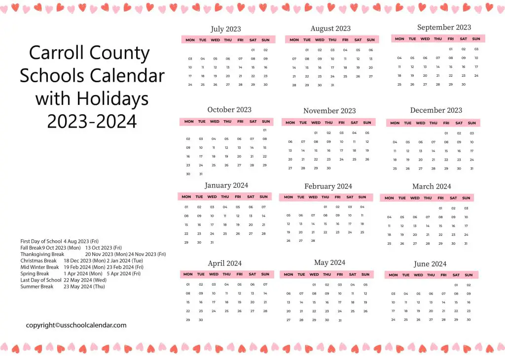 Carroll County Schools District Calendar