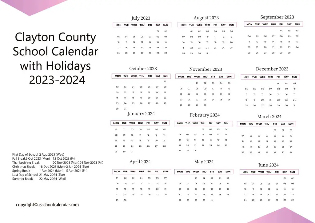 Clayton County School Calendar