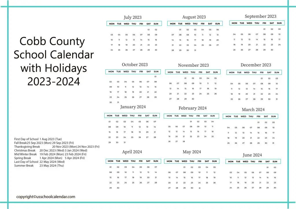 Cobb County School District Calendar