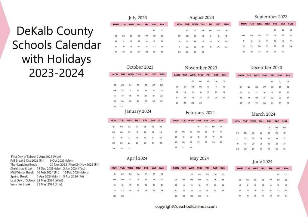 DeKalb County Schools Calendar